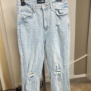 Fashion Nova Light Blue Ripped Straight Leg Jeans